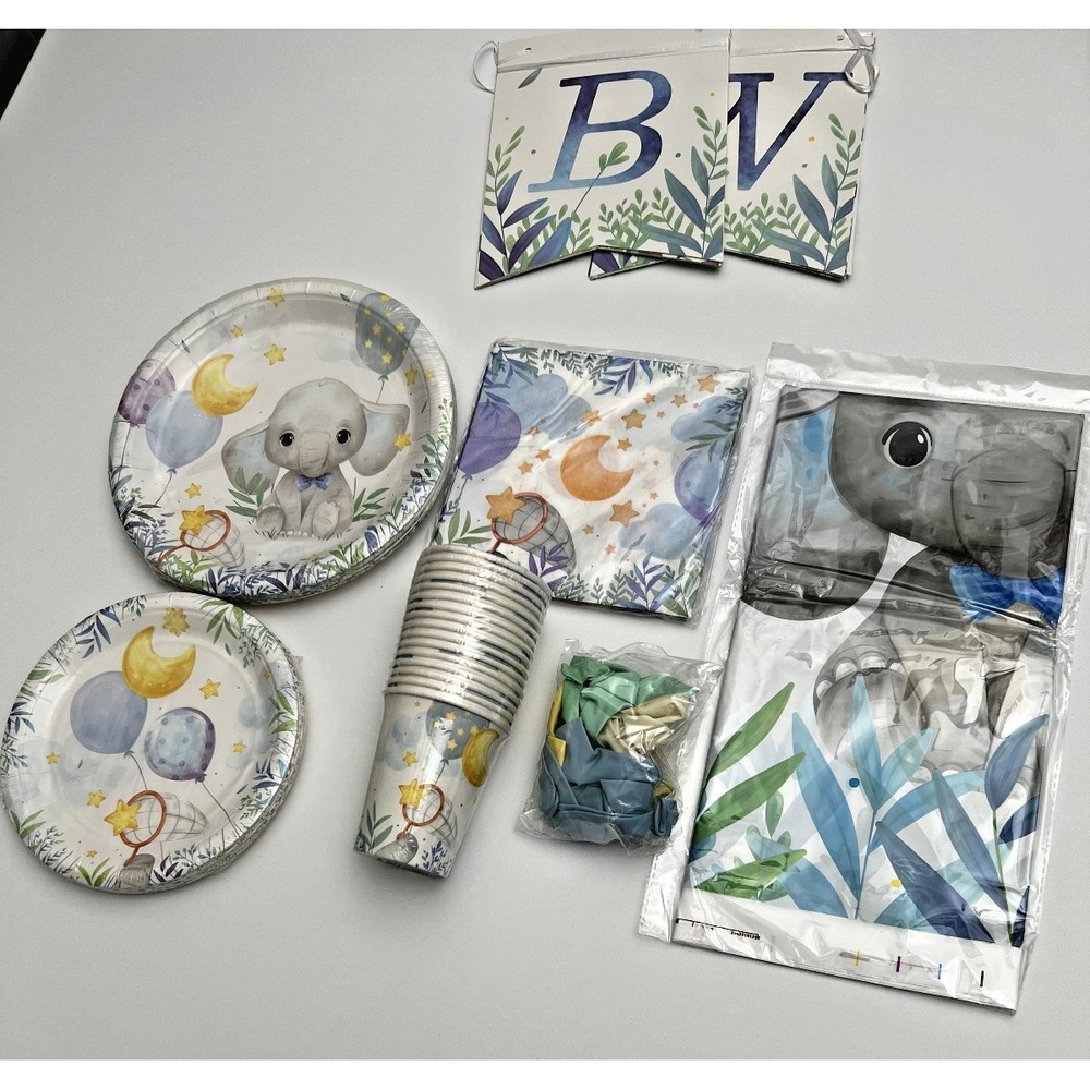 Elephant Baby Boy Shower Party Supplies - Serves 16 - Blue Elephant Decorati...
